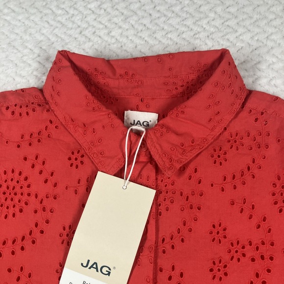 JAG Women Relaxed Button-Down Shirt Small Red Eyelet MSRP $78 - Picture 9 of 13